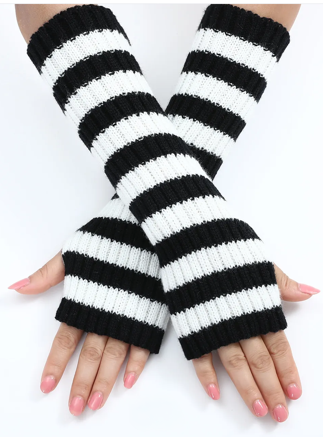Long, Striped Knitted, Fingerless Nail Sleeve (1 Sleeve Not a Pair)
