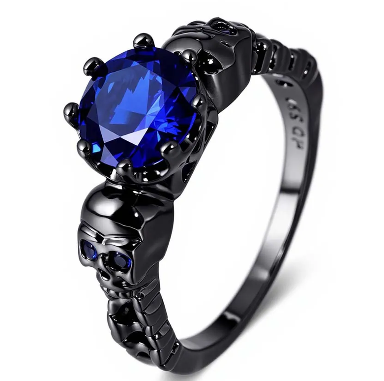Blue Gothic Skull Ring