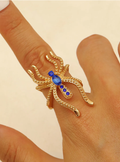 Statement Gothic Rhinestone Spider Ring: Blue/Gold