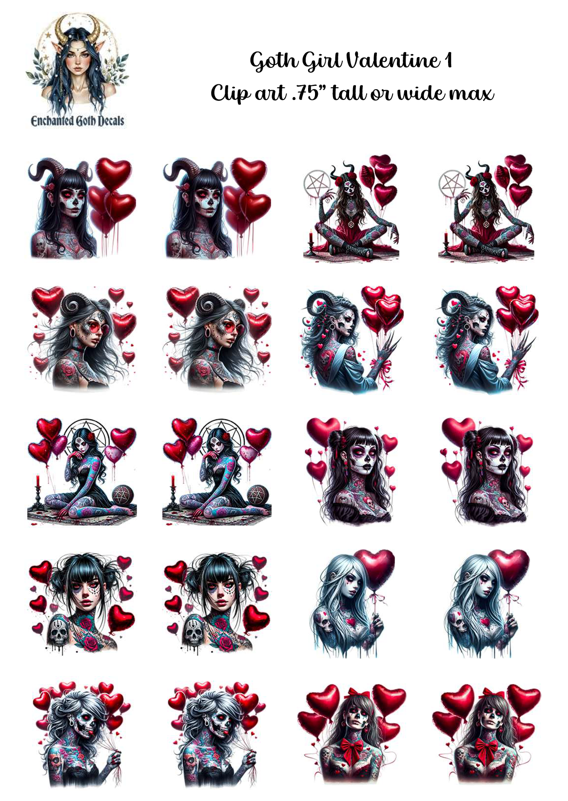 Goth Girl Valentine 1 - Clipart