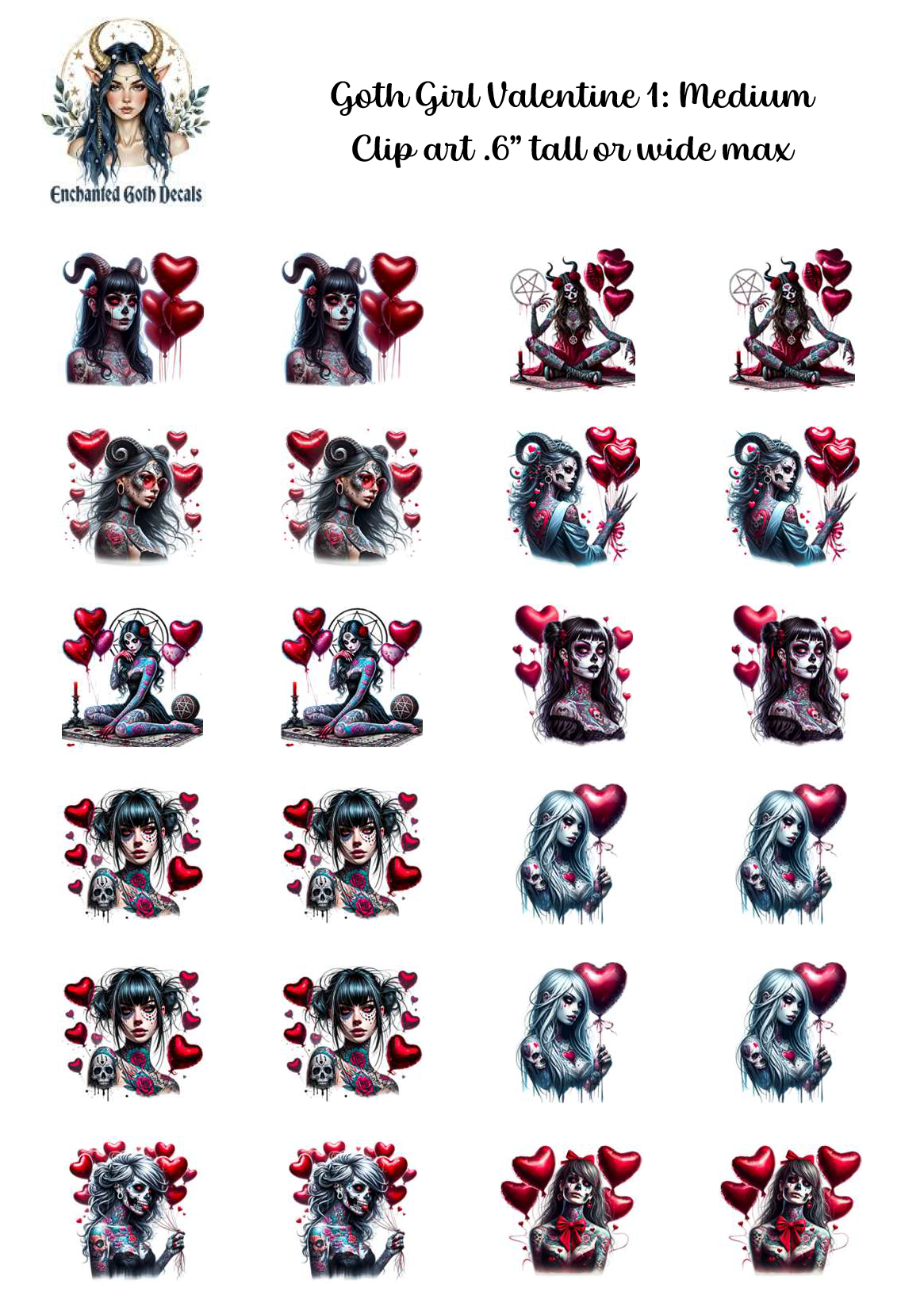 Goth Girl Valentine 1 - Clipart