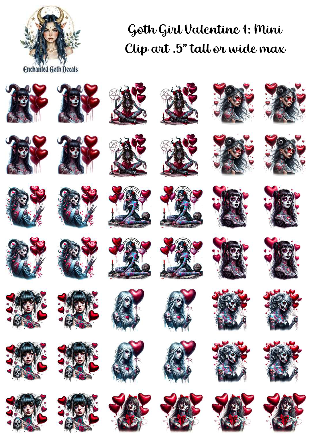 Goth Girl Valentine 1 - Clipart Mini