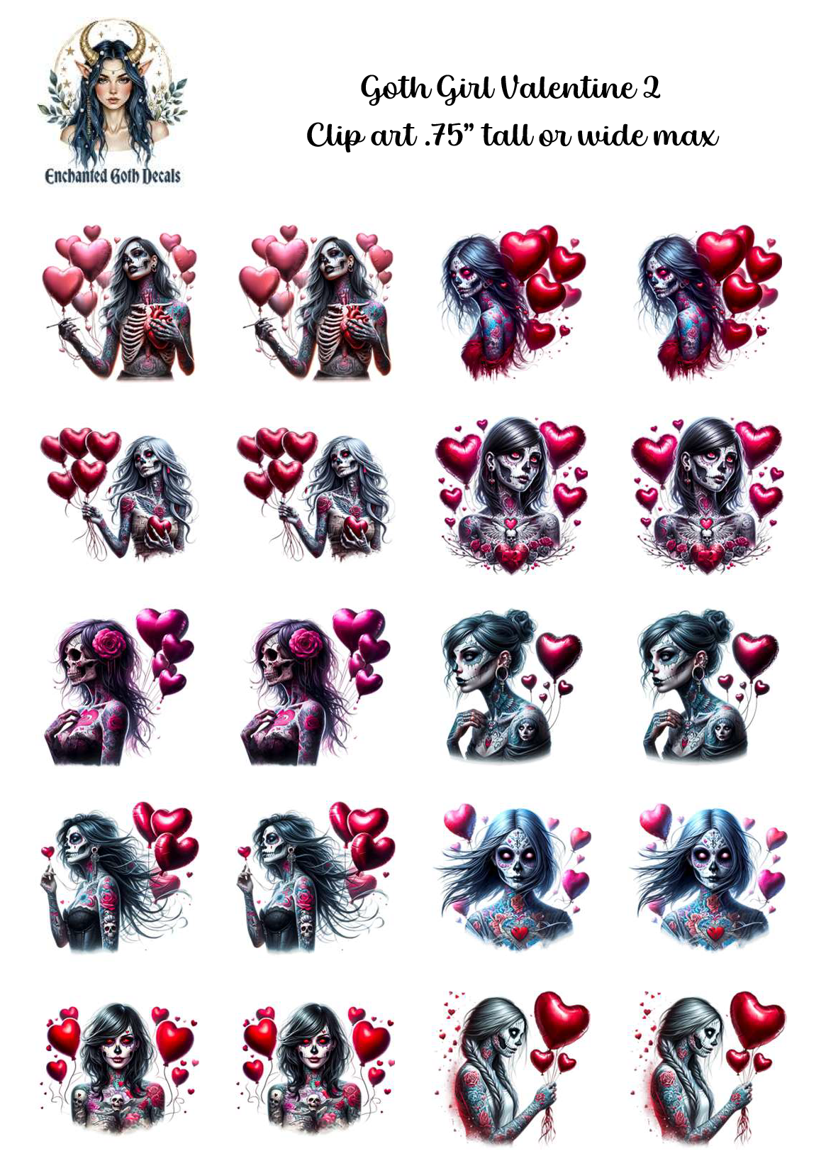 Goth Girl Valentine 2 - Clipart