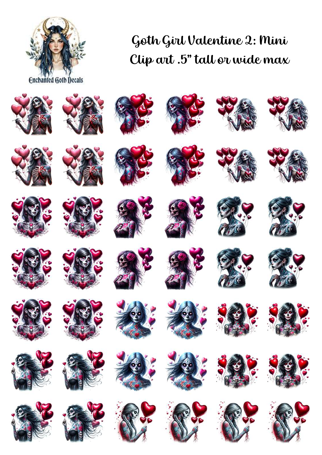 Goth Girl Valentine 2 - Clipart Mini