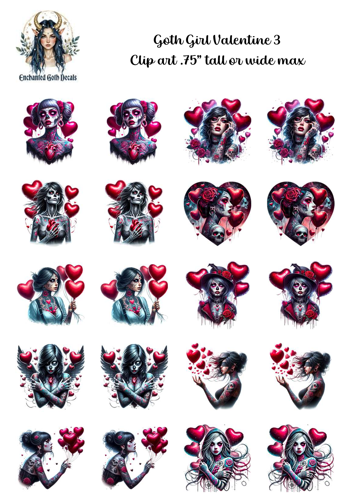 Goth Girl Valentine 3 - Clipart