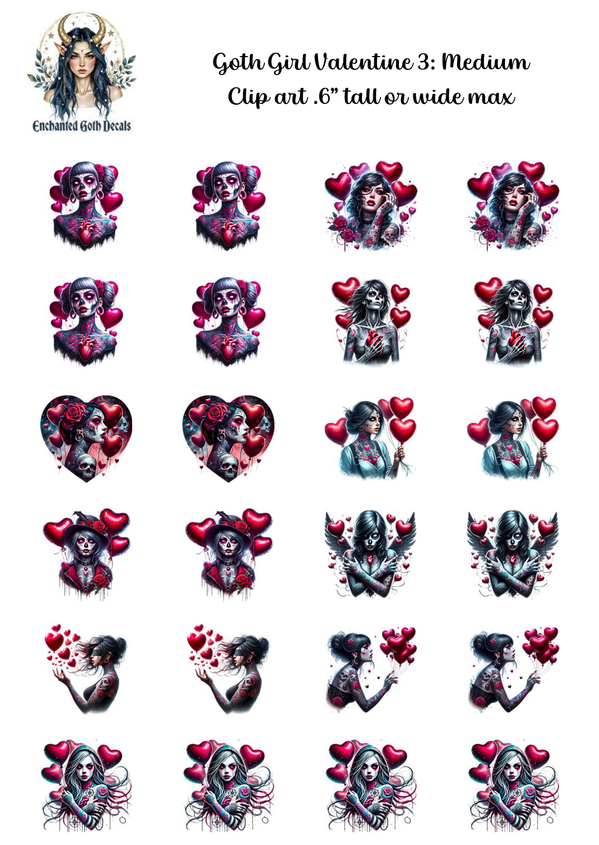 Goth Girl Valentine 3 - Clipart