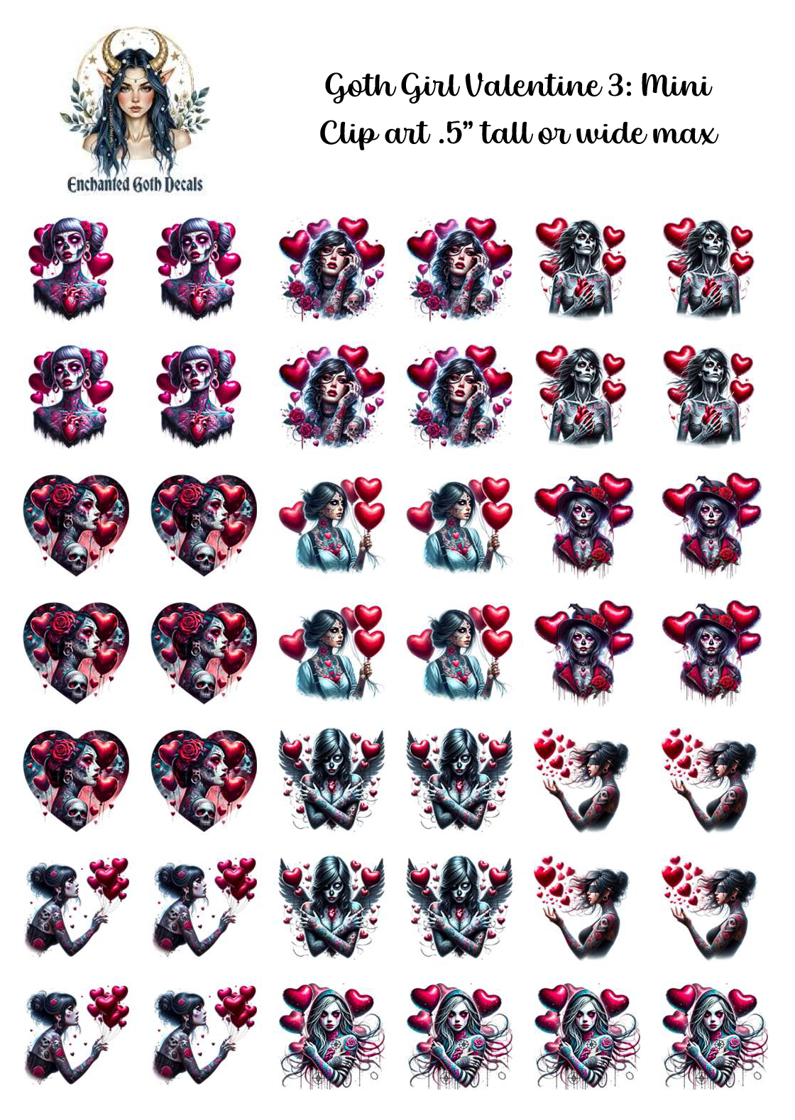 Goth Girl Valentine 3 - Clipart Mini