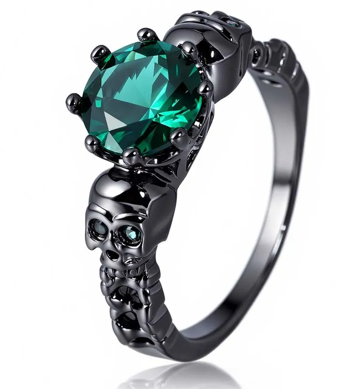 Green Gothic Skull Ring