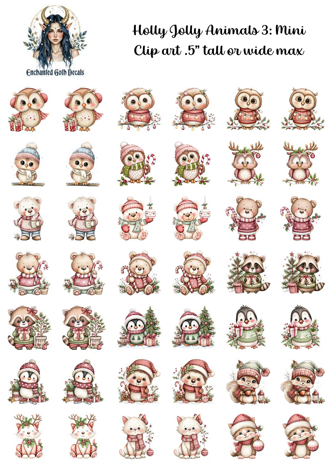 Holly Jolly Animals 3 - Clipart Mini