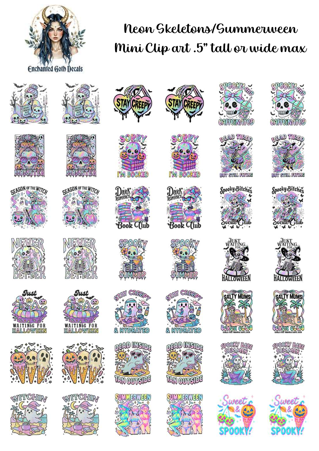 Neon Skeletons/Summerween - Clipart Mini