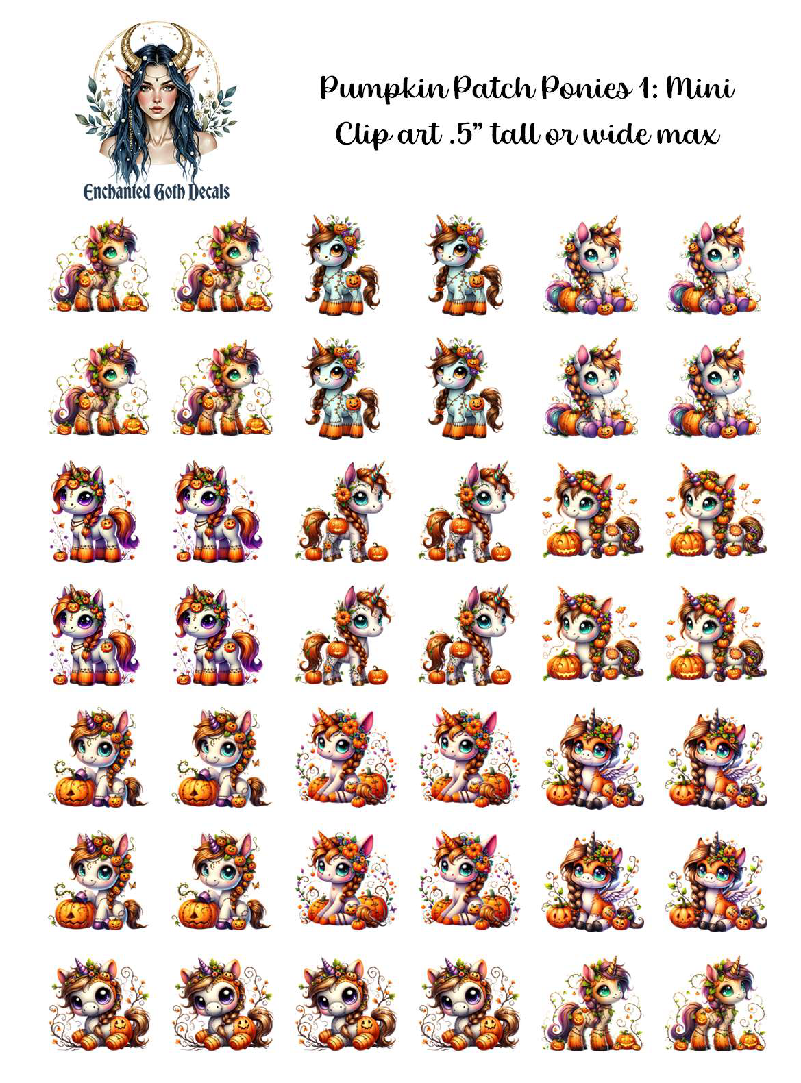 Pumpkin Patch Ponies 1 - Clipart Mini