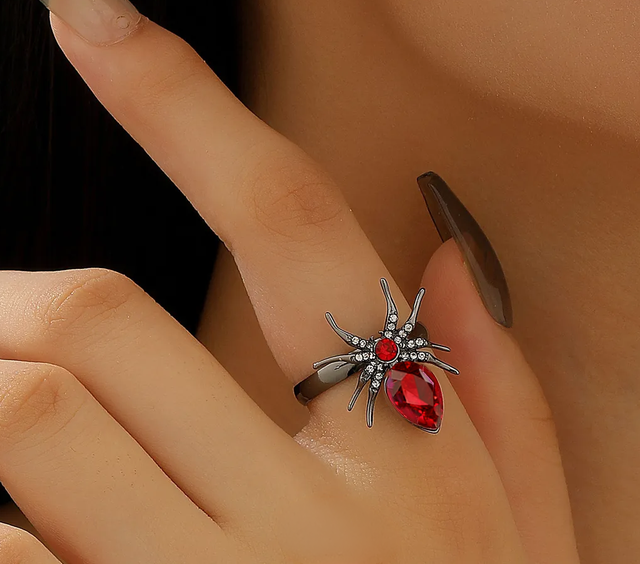Red Gothic Spider Ring