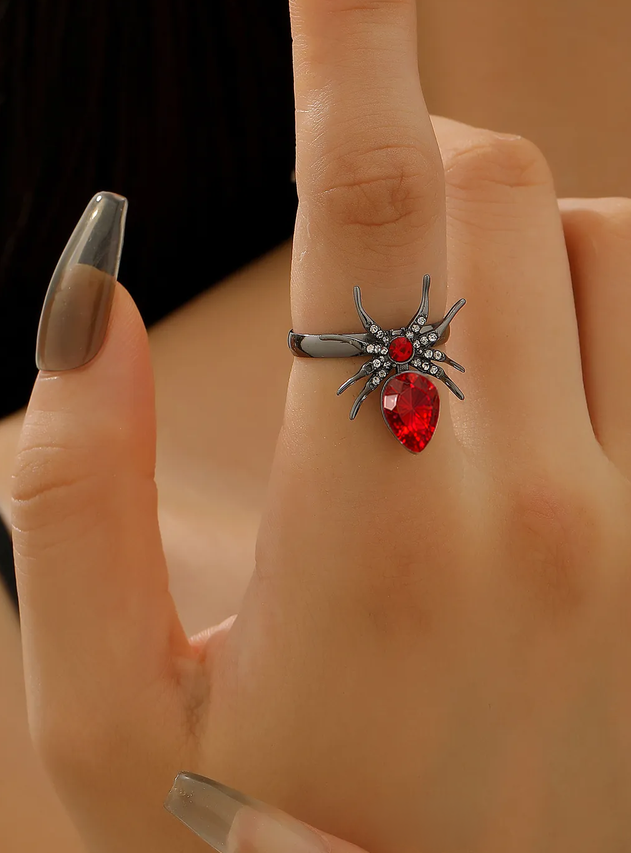 Red Gothic Spider Ring