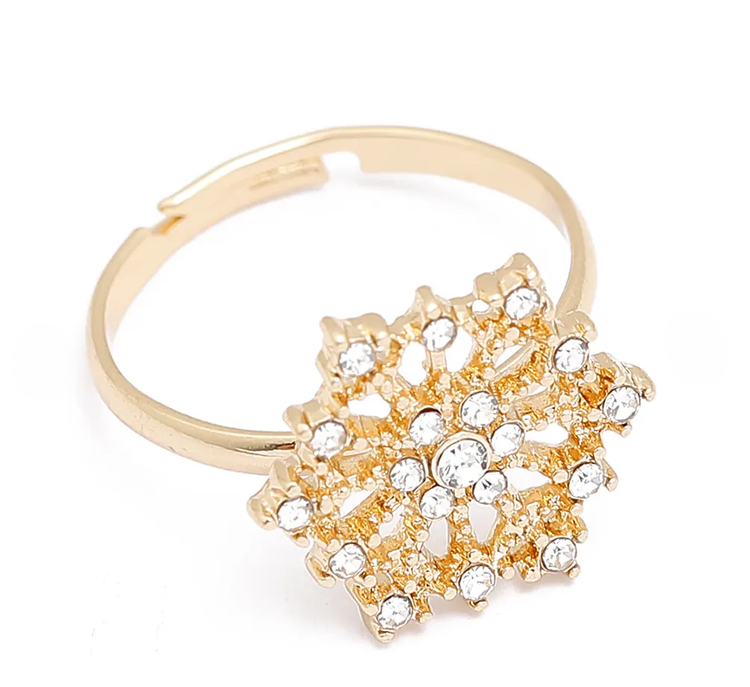 Gold Rhinestone Snowflake Ring