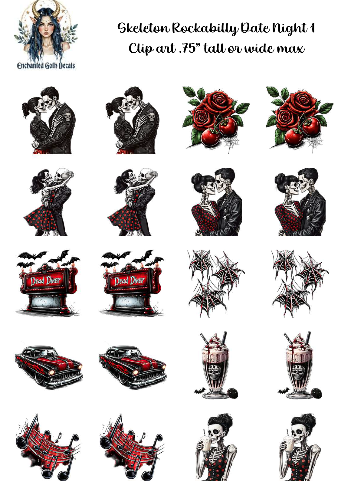 Skeleton Rockabilly Date Night 1 - Clipart