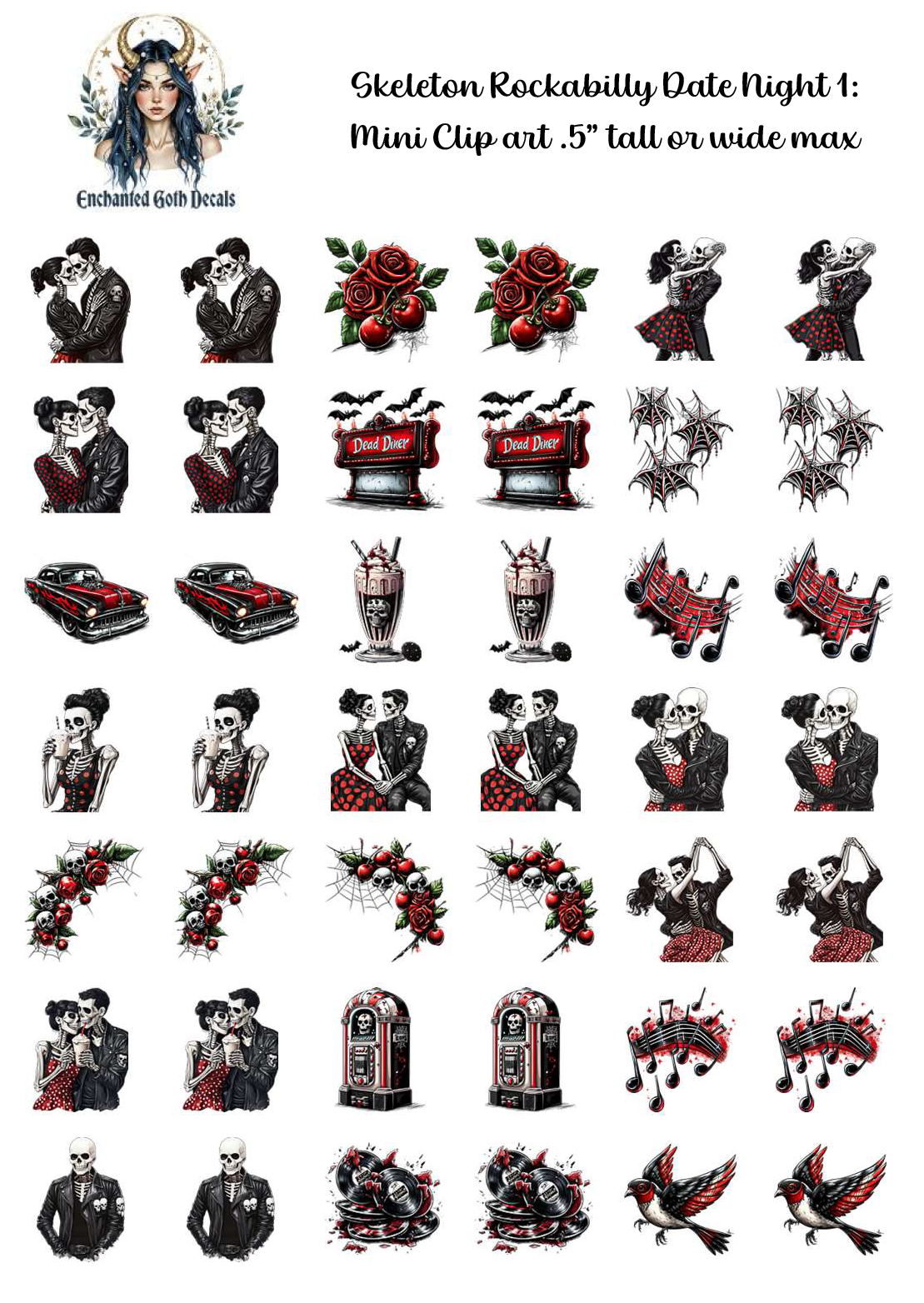 Skeleton Rockabilly Date Night 1 - Clipart Mini