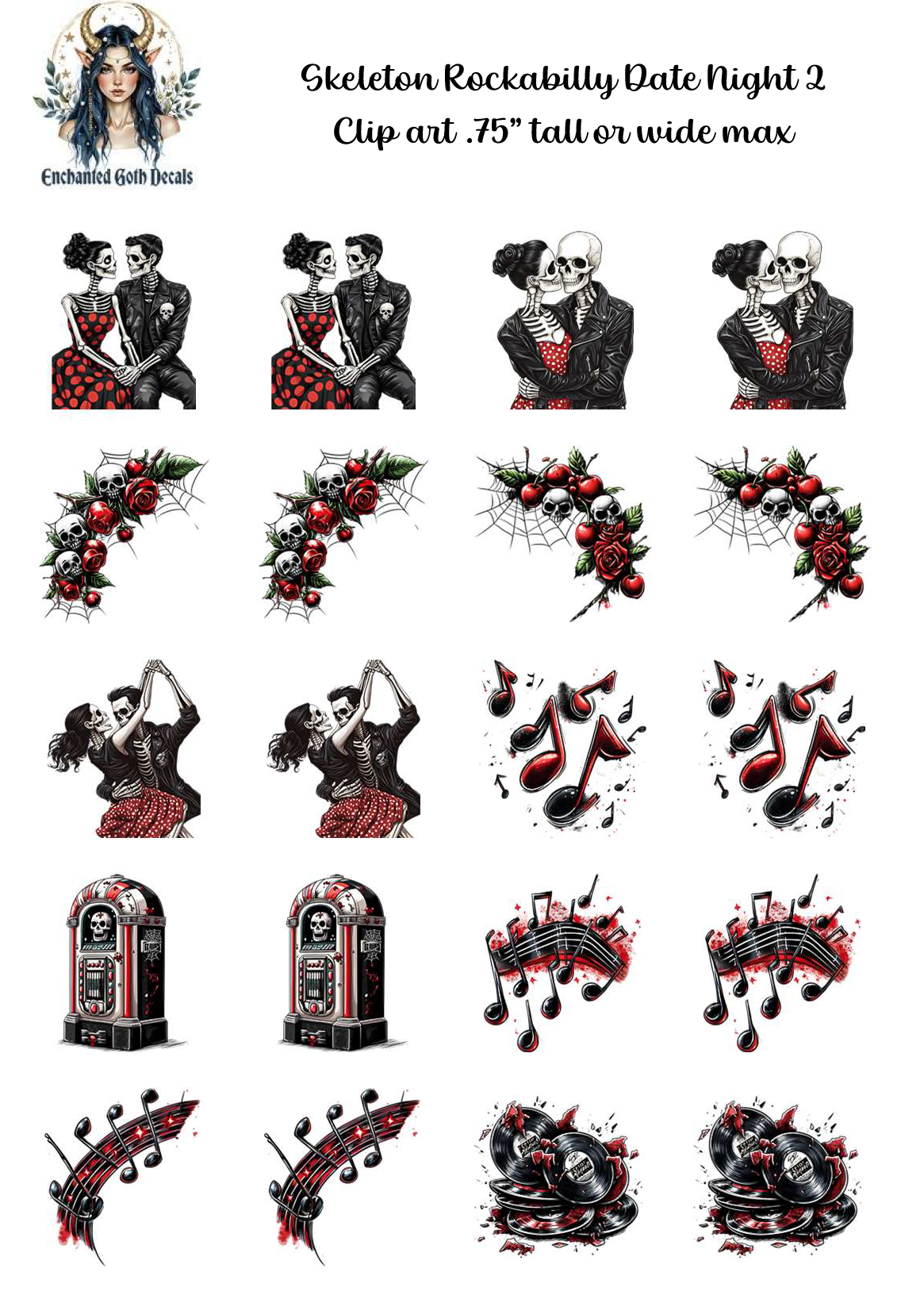 Skeleton Rockabilly Date Night 2 - Clipart