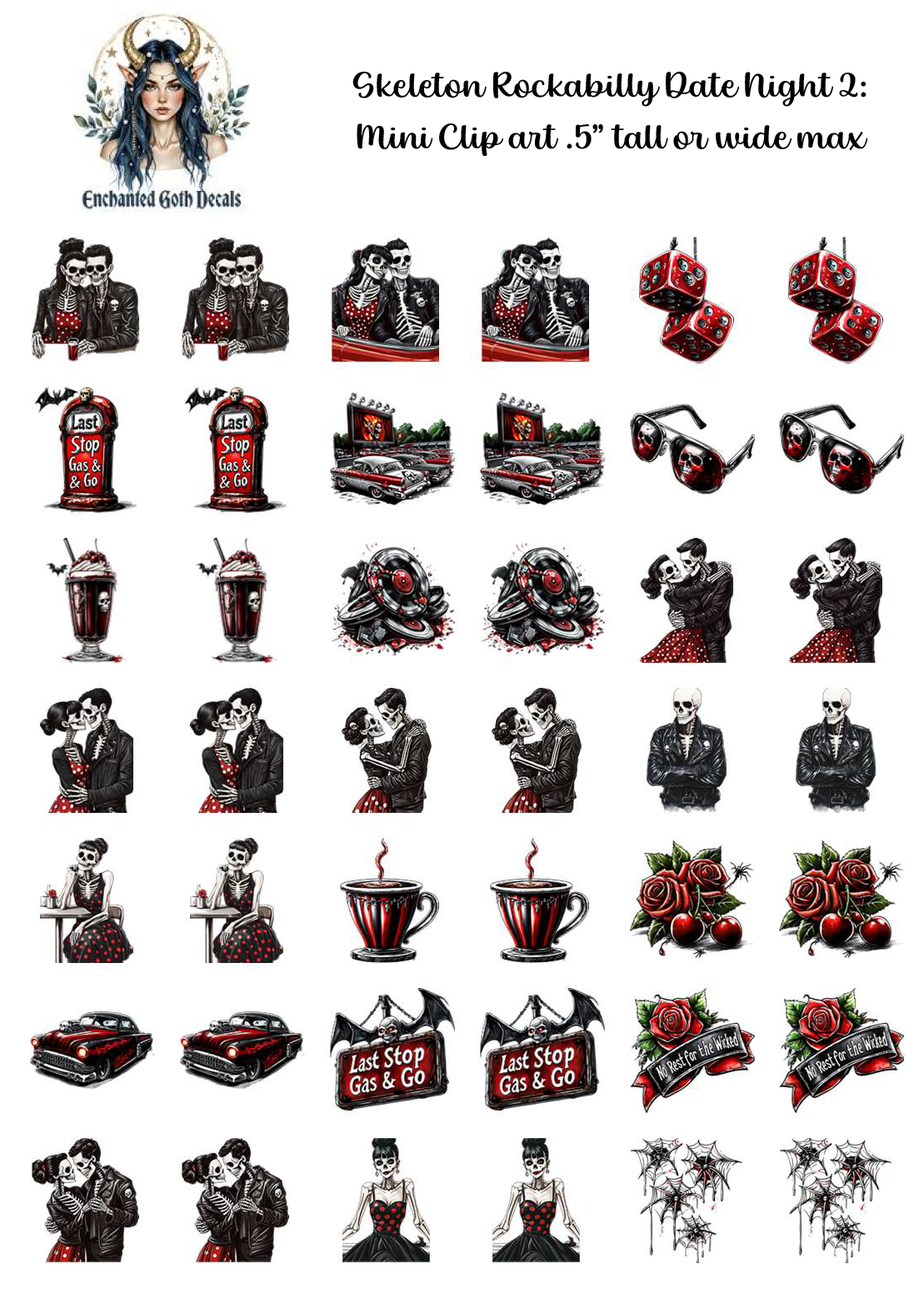 Skeleton Rockabilly Date Night 2 - Clipart Mini