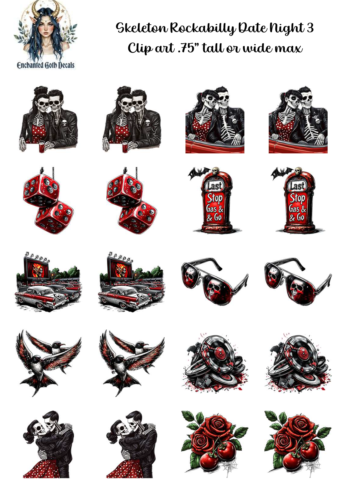 Skeleton Rockabilly Date Night 3 - Clipart