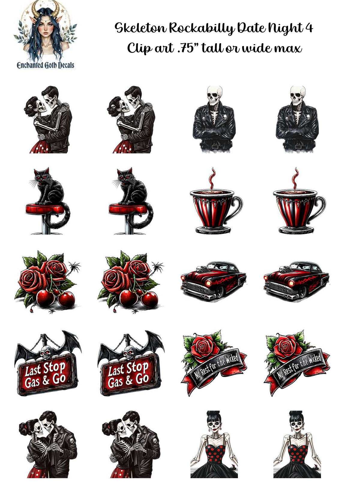 Skeleton Rockabilly Date Night 4 - Clipart