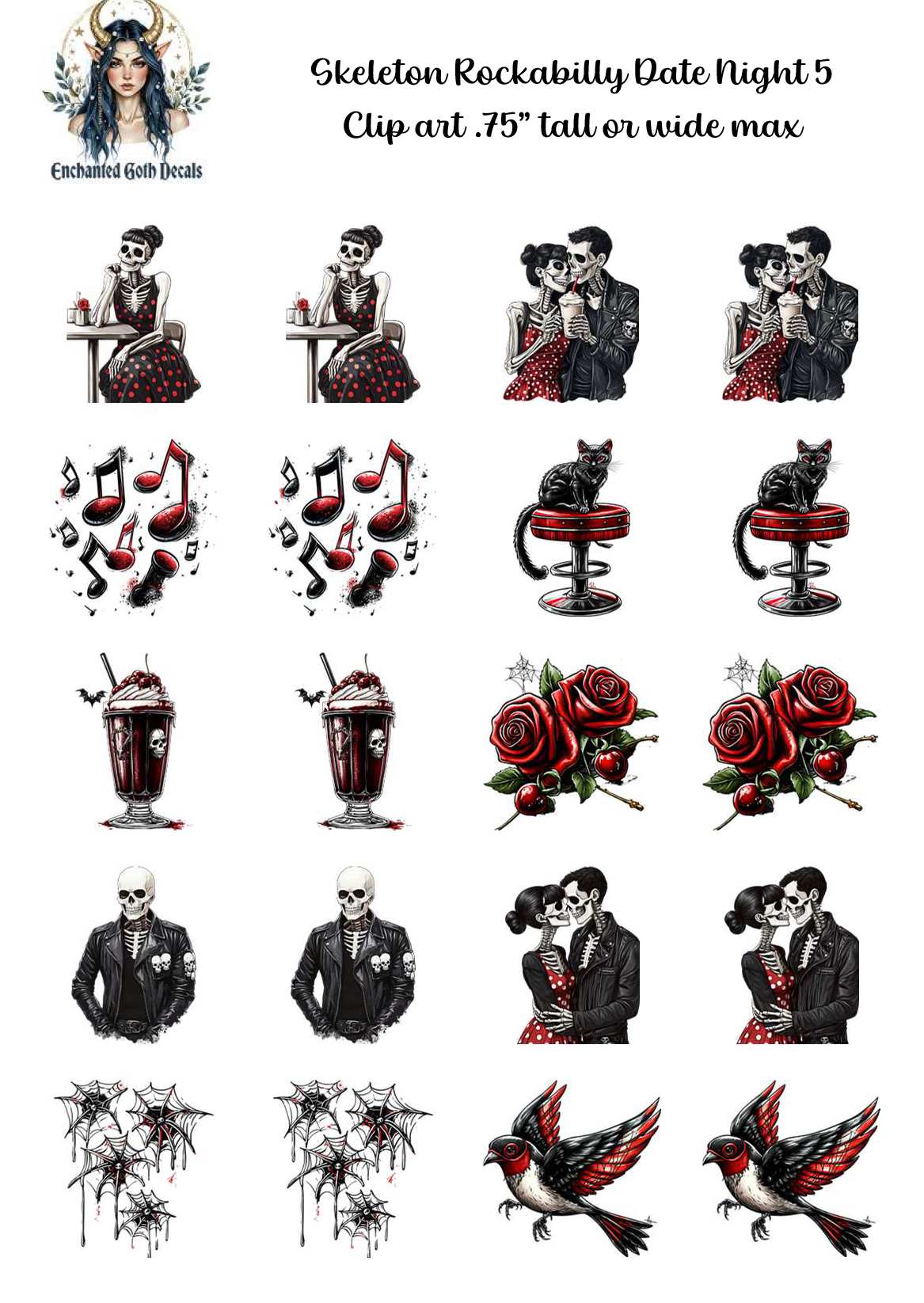 Skeleton Rockabilly Date Night 5 - Clipart