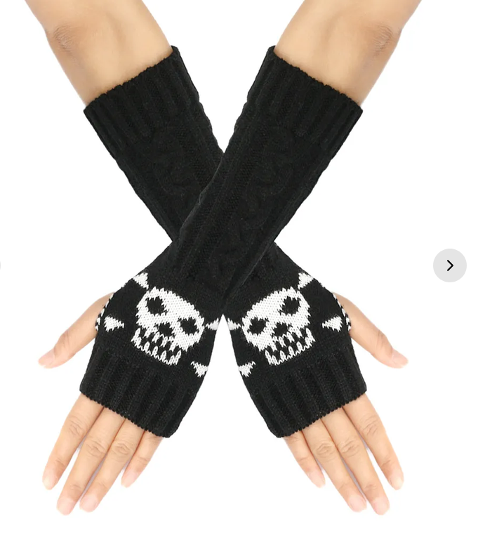 Skull Pattern, Knit, Fingerless Nail Sleeve (1 Sleeve Not a Pair)
