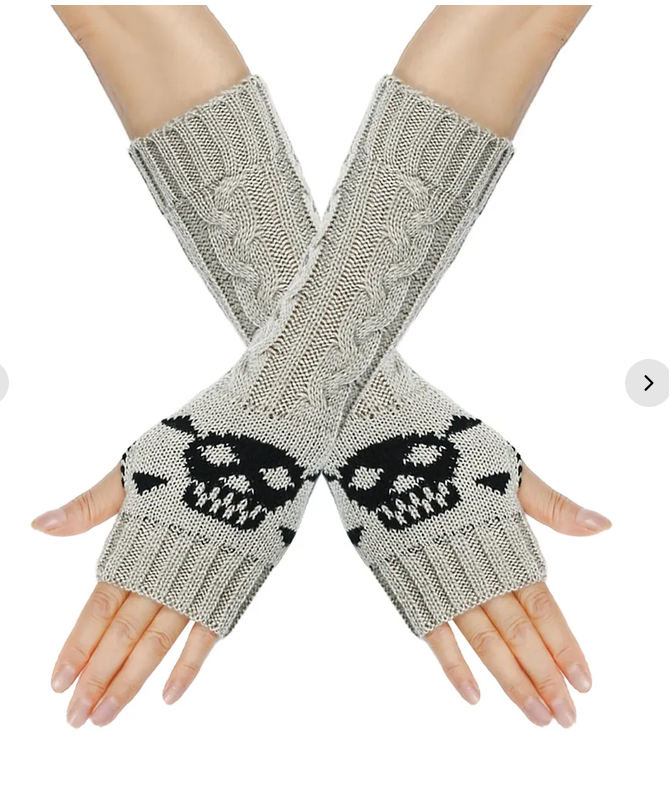Skull Pattern, Knit, Fingerless Nail Sleeve (1 Sleeve Not a Pair)