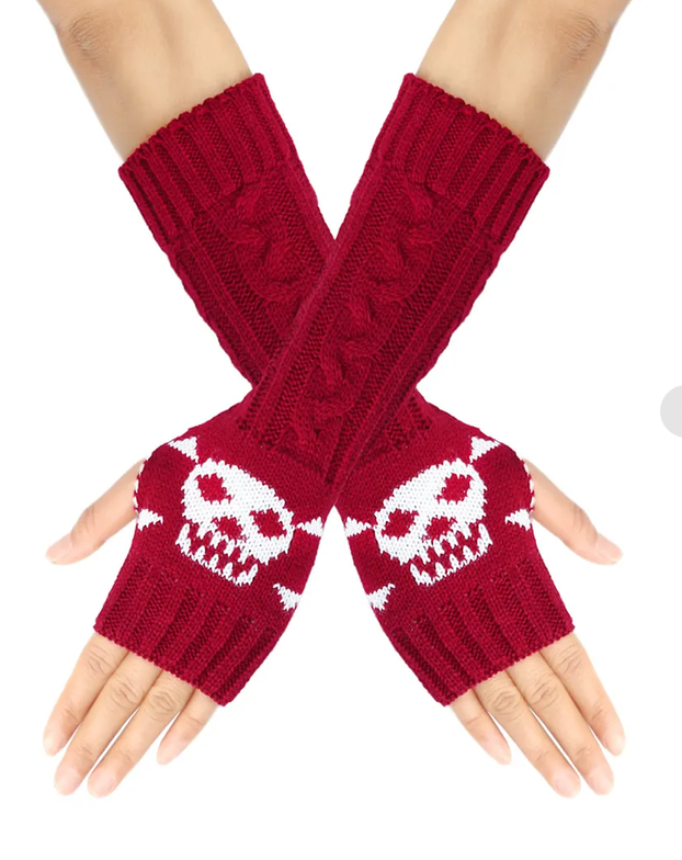 Skull Pattern, Knit, Fingerless Nail Sleeve (1 Sleeve Not a Pair)